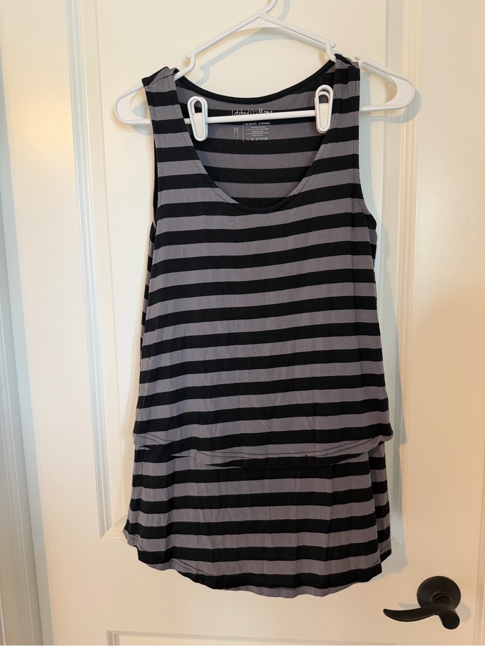 Striped Black and Gray Scoop Neck Nursing Tank Top